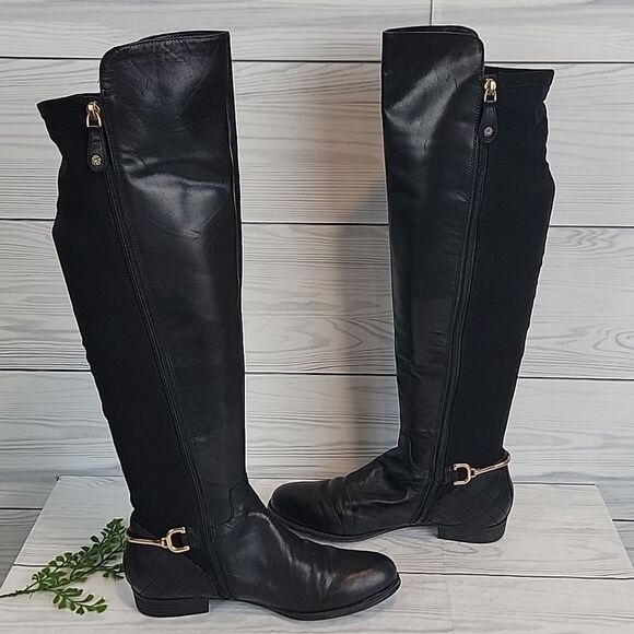 Isacc Mitzrah Imtory Black Knee-High Leather Boots Womens Size 7 - Picture 5 of 15